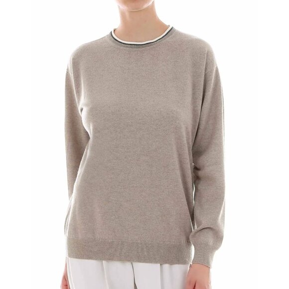 Brunello Cucinelli Brass Insert Soft 100% Cashmere Cream Sweater-sz Small - Picture 2 of 16